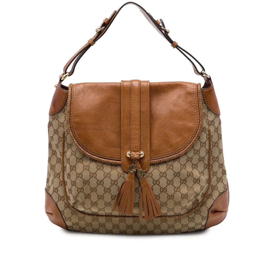 Gucci GG Canvas Marrakech Shoulder Bag Beige Canvas Good - Front View