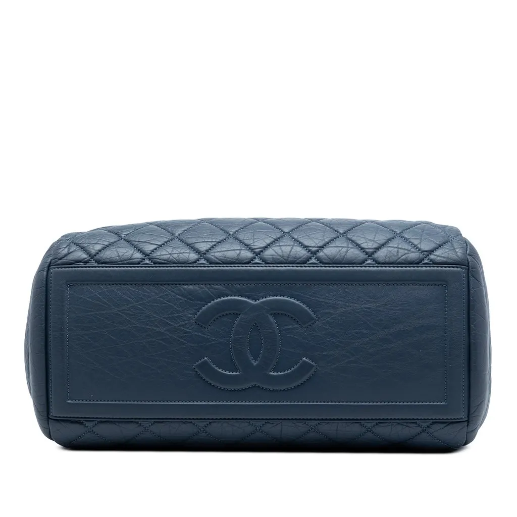 Chanel CC Quilted Aged Calfskin Bowling Bag Blue Leather Very good - Inside View