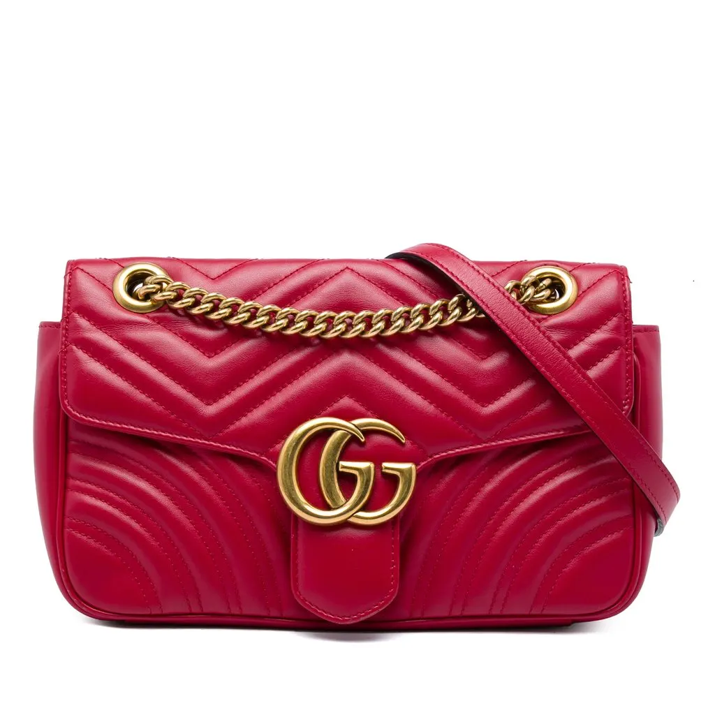 Gucci Medium GG Marmont Matelasse Calfskin Shoulder Bag Red Leather Very good - Front View