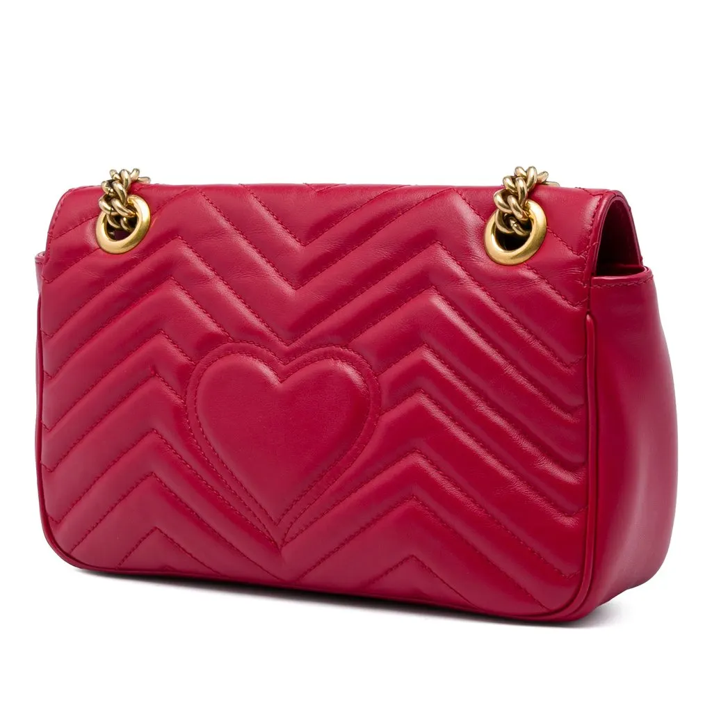 Gucci Medium GG Marmont Matelasse Calfskin Shoulder Bag Red Leather Very good - Back View
