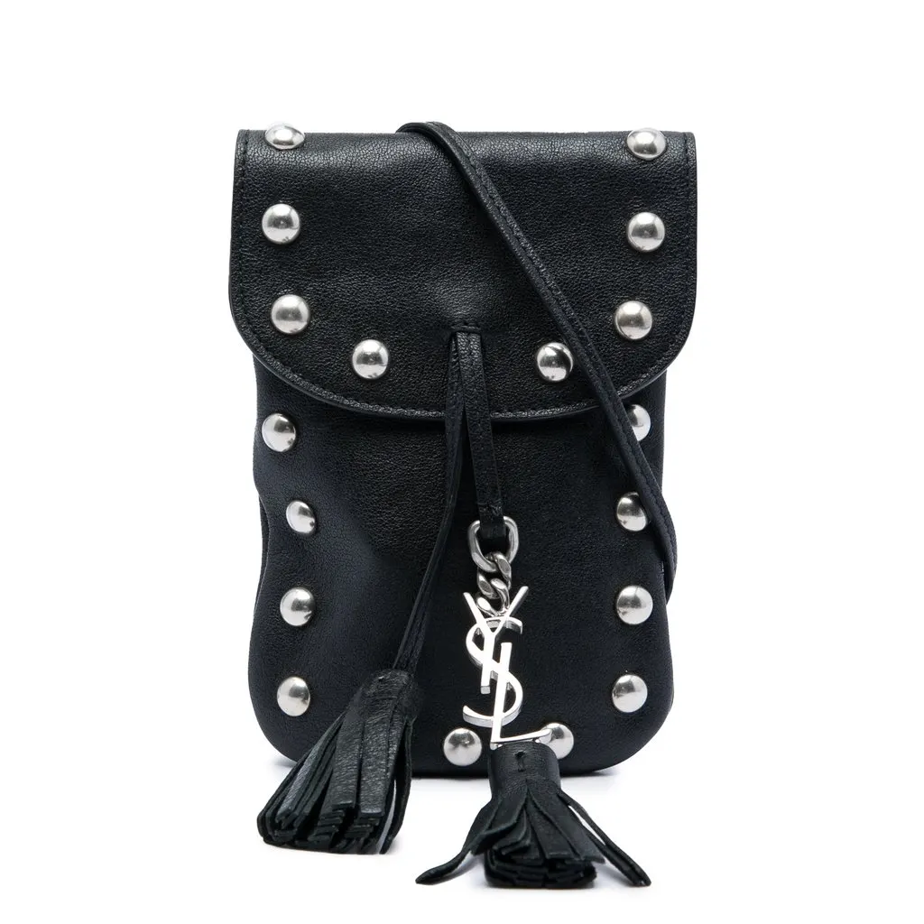 Saint Laurent Studded Leather Phone Pouch Black Leather Very good - Front View