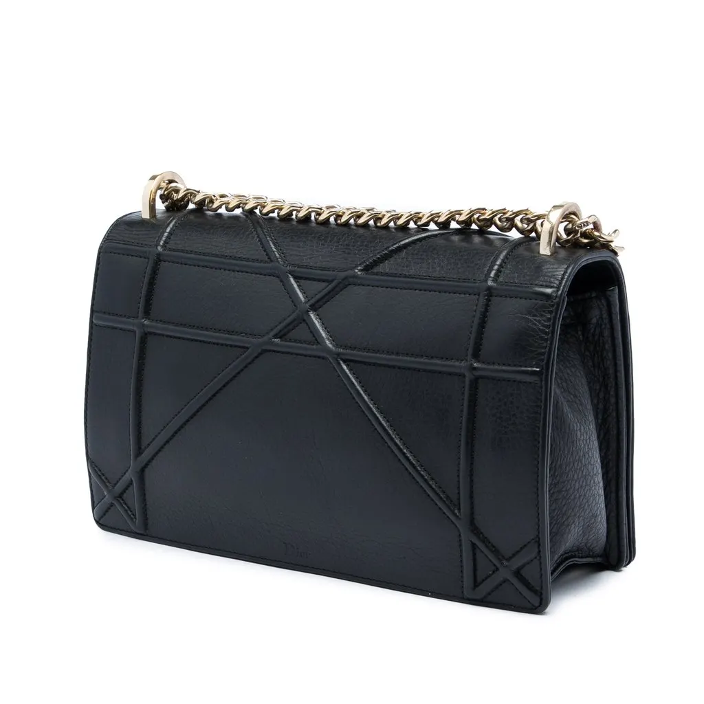 Dior Medium Grained Calfskin Diorama Flap Black Leather Good - Back View