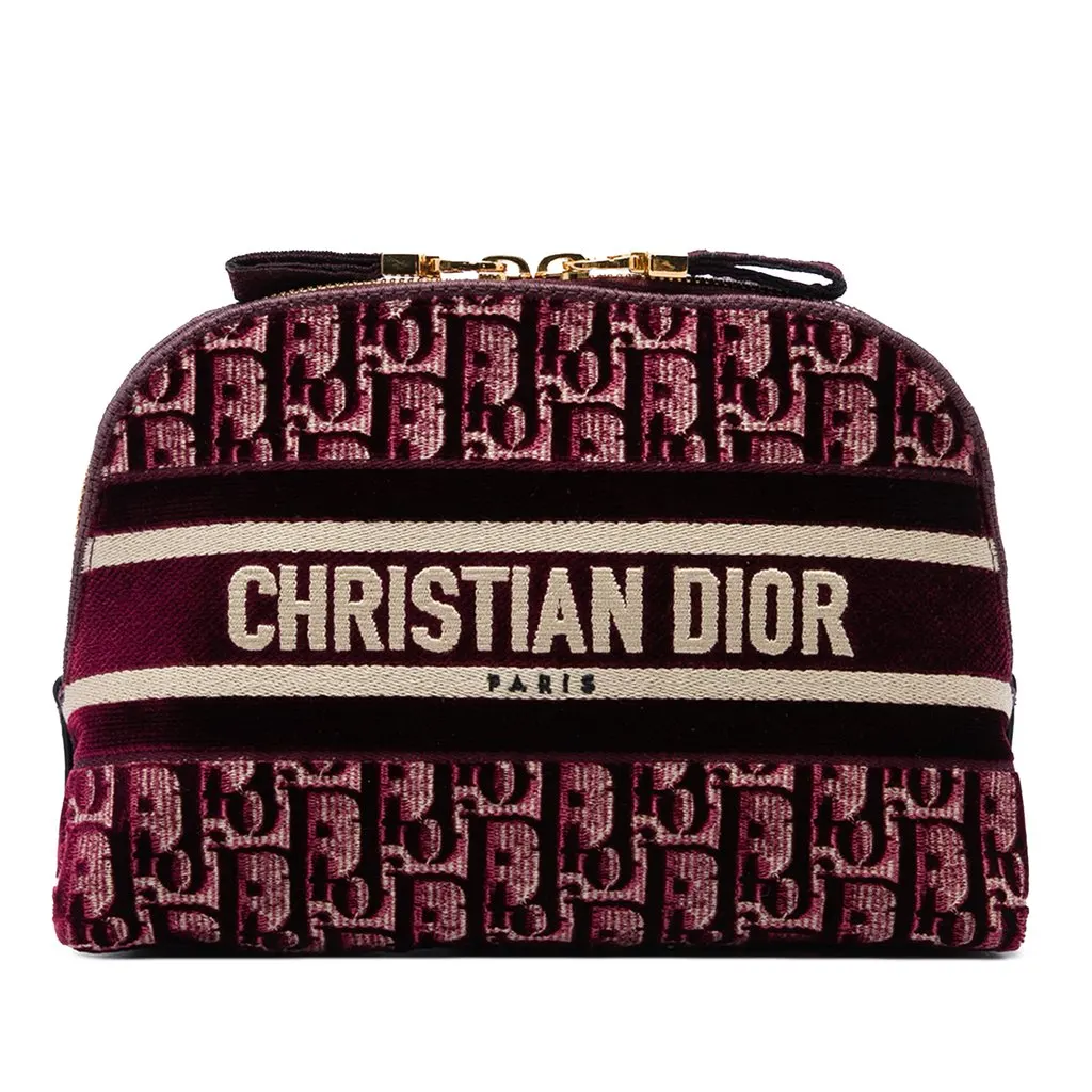 Dior Oblique Embroidered Velvet Cosmetic Pouch Red Very good - Front View