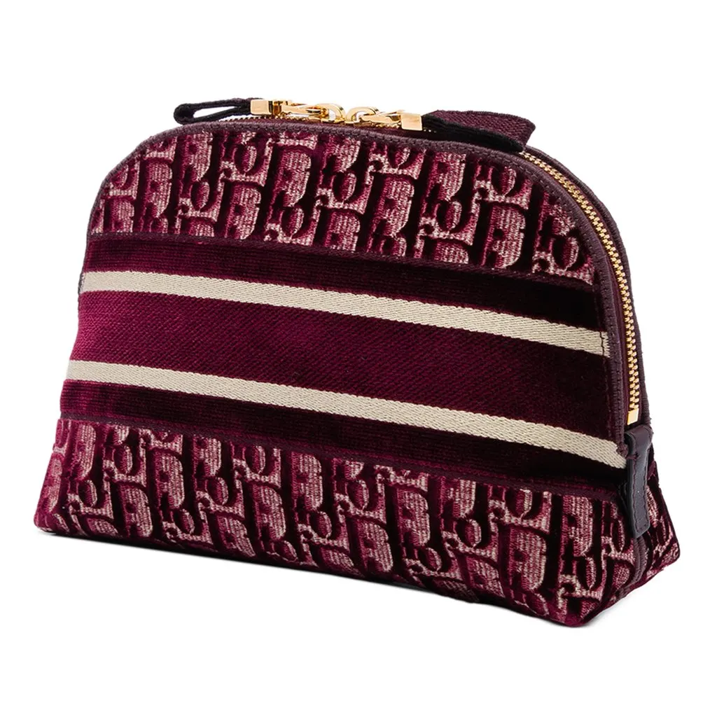 Dior Oblique Embroidered Velvet Cosmetic Pouch Red Very good - Back View