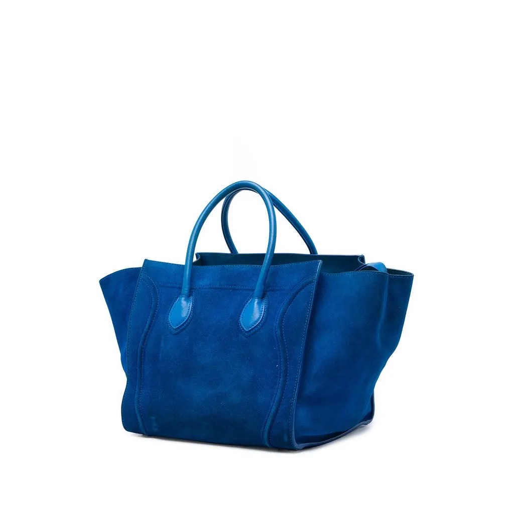 Celine Medium Suede Phantom Luggage Tote Blue Leather Very good - Back View