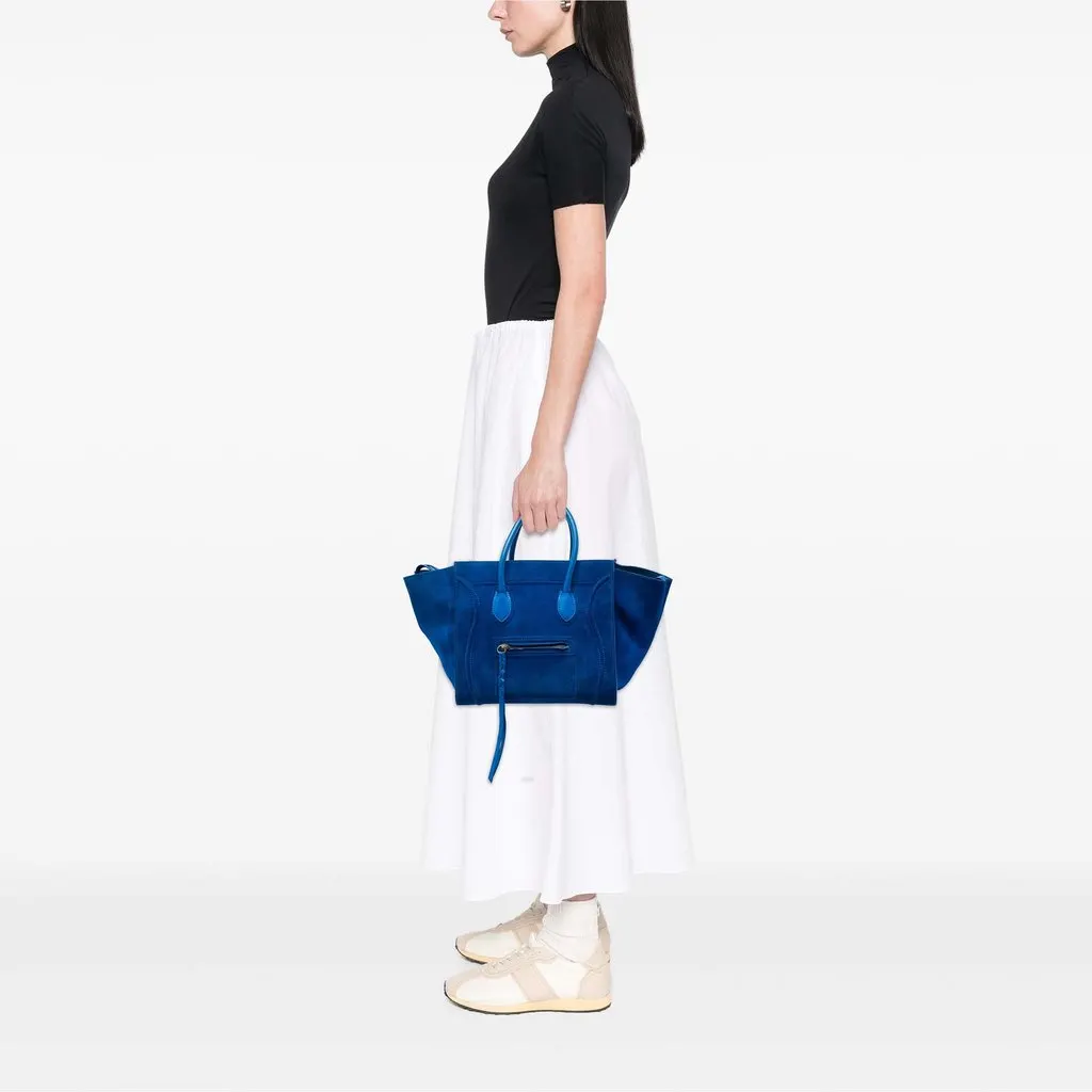 Celine Medium Suede Phantom Luggage Tote Blue Leather Very good - Box View