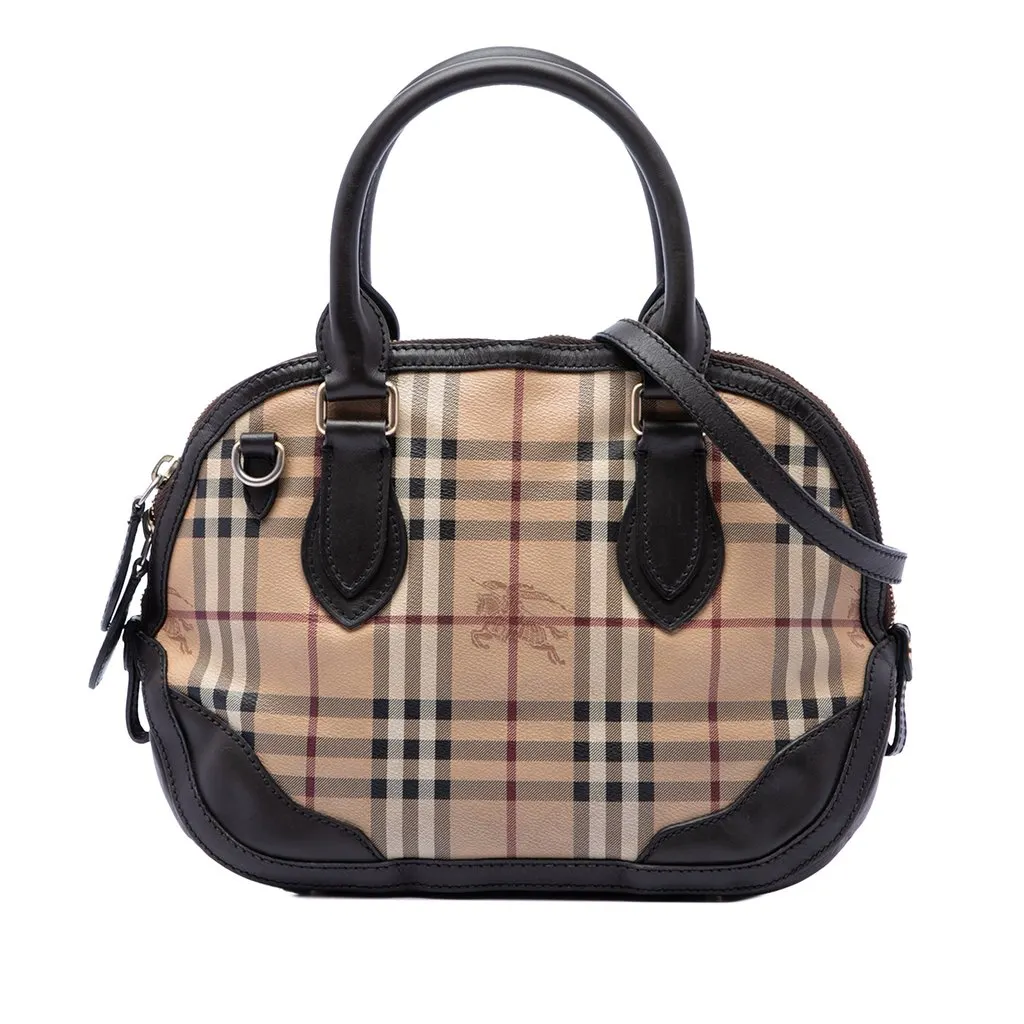 Burberry Small Haymarket Check Coated Canvas Orchard Bowling Bag Beige Very good - Front View