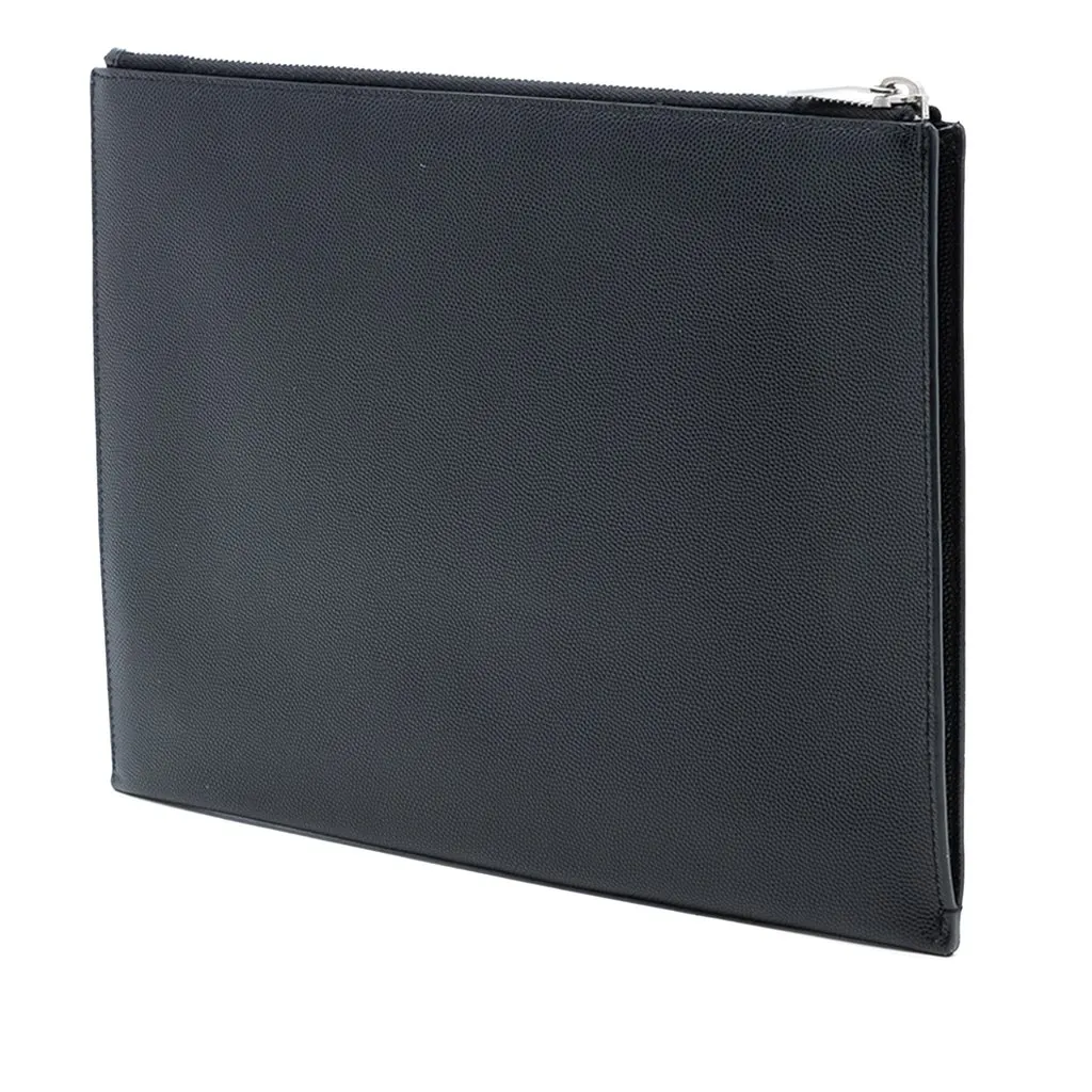 Saint Laurent Grained Leather Zip Clutch Black Leather Very good - Back View