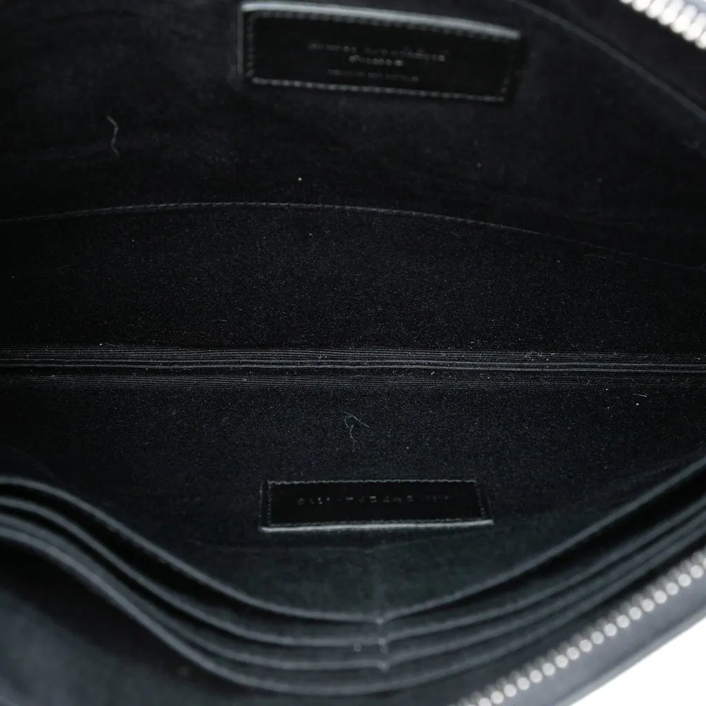 Saint Laurent Grained Leather Zip Clutch Black Leather Very good - Model View