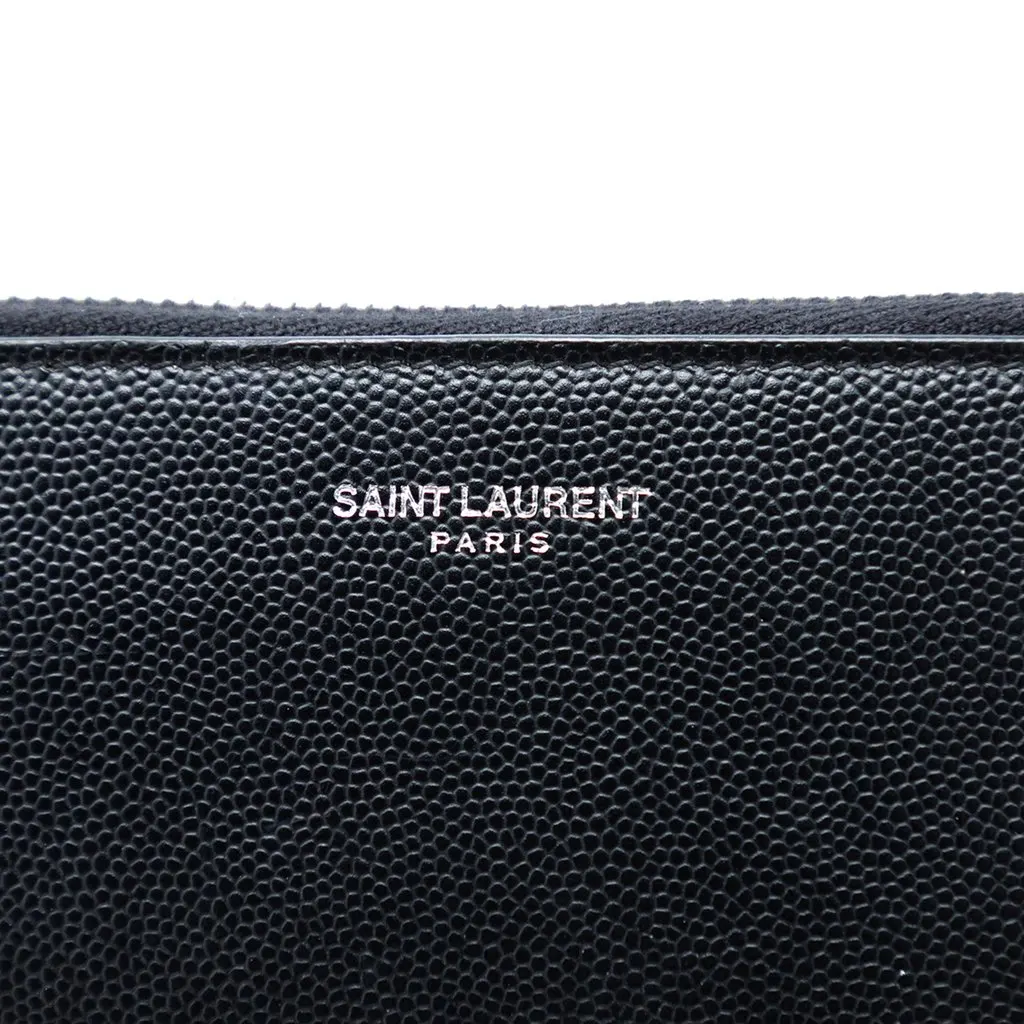 Saint Laurent Grained Leather Zip Clutch Black Leather Very good - Box View