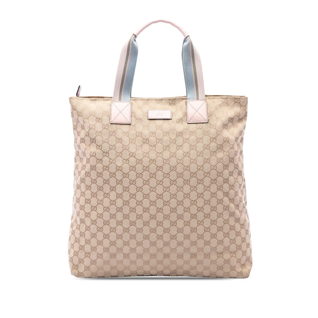 Gucci GG Canvas Web Vertical Tote Beige Canvas Very good - Front View