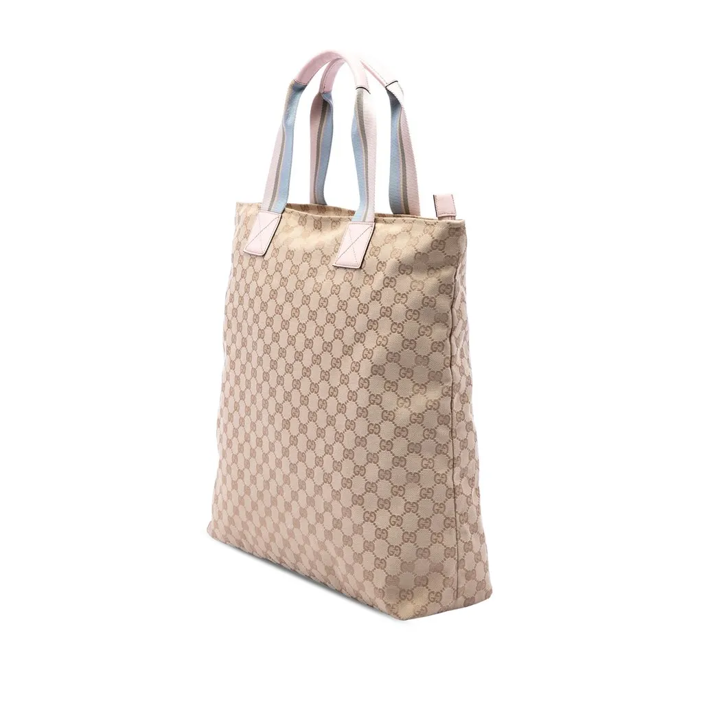 Gucci GG Canvas Web Vertical Tote Beige Canvas Very good - Back View