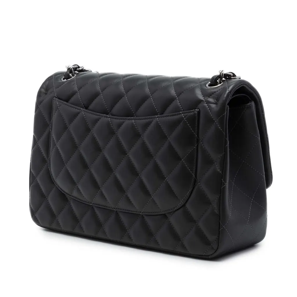 Chanel Jumbo Classic Lambskin Double Flap Black Leather Very good - Back View
