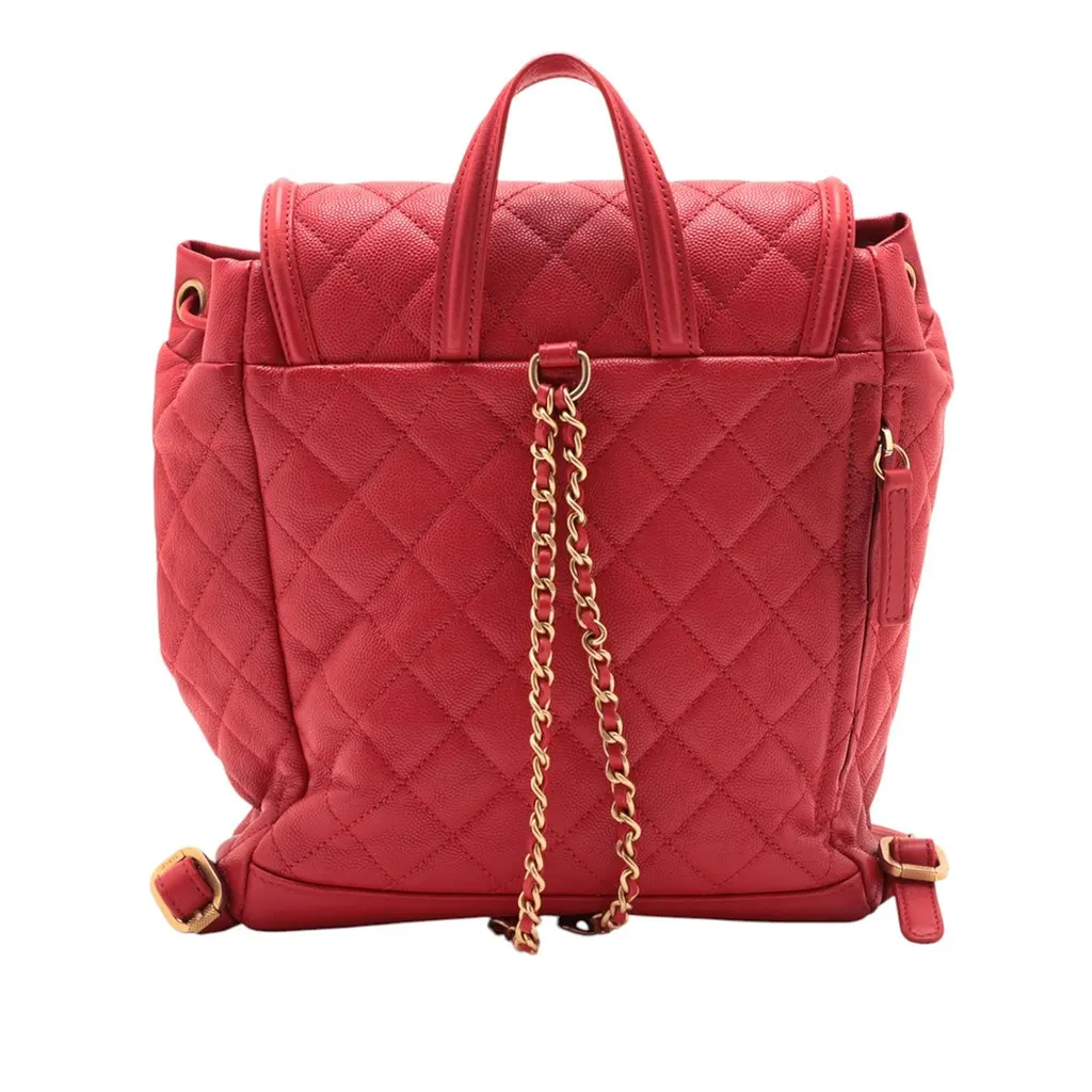 Chanel Quilted Caviar CC Filigree Backpack Red Leather Very good - Back View