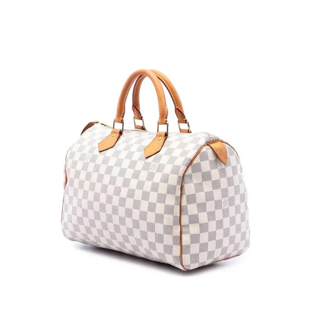 Louis Vuitton Damier Azur Speedy 30 White Canvas Good - Back View