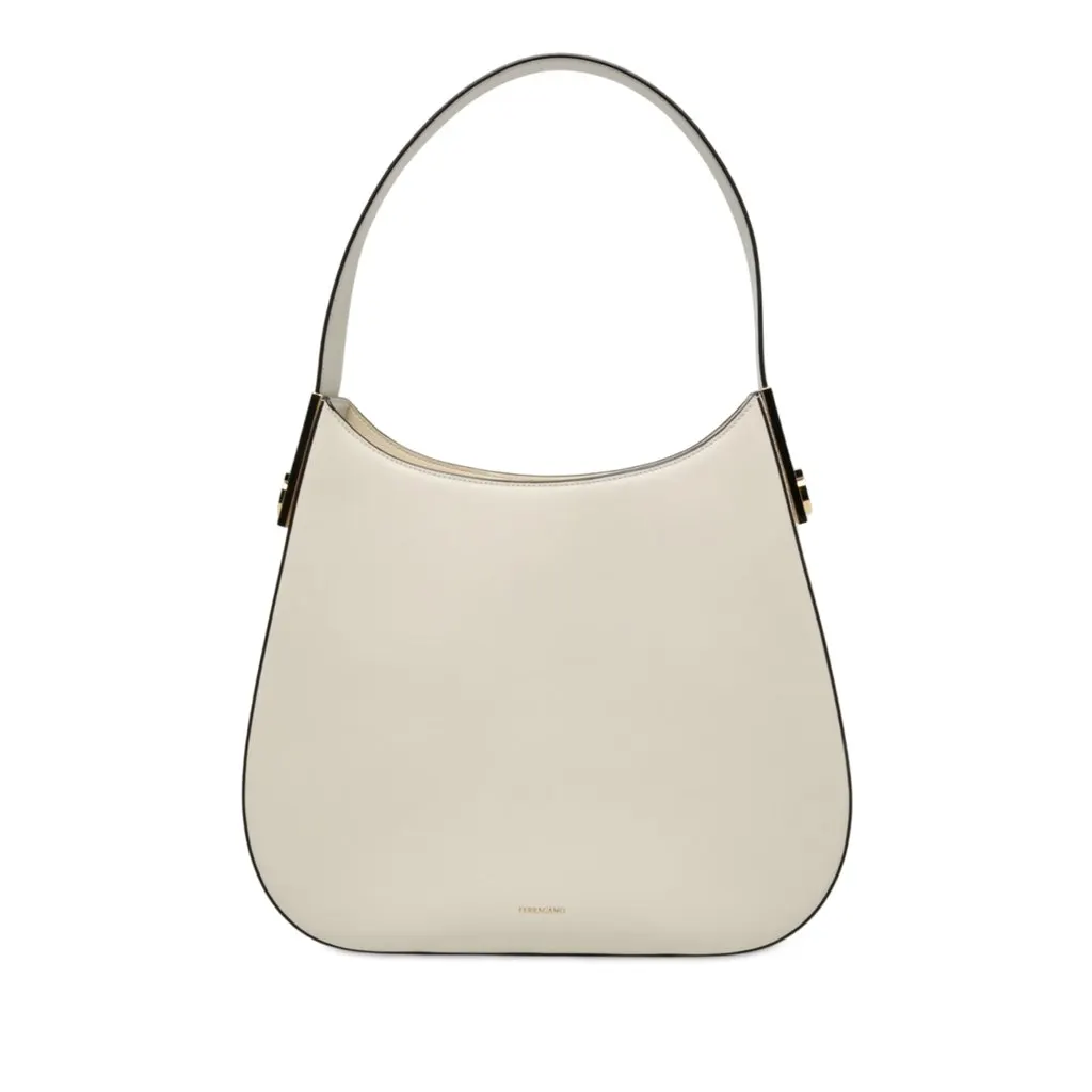 Salvatore Ferragamo Medium Calfskin Smile Hobo White Leather Very good - Front View