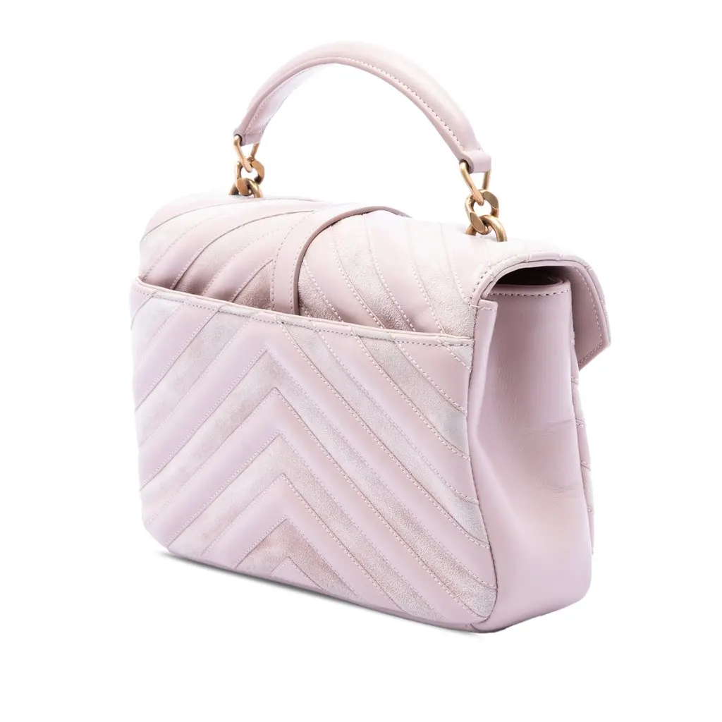Saint Laurent Medium Calfskin and Suede Chevron Monogram College Satchel Pink Leather Very good - Back View