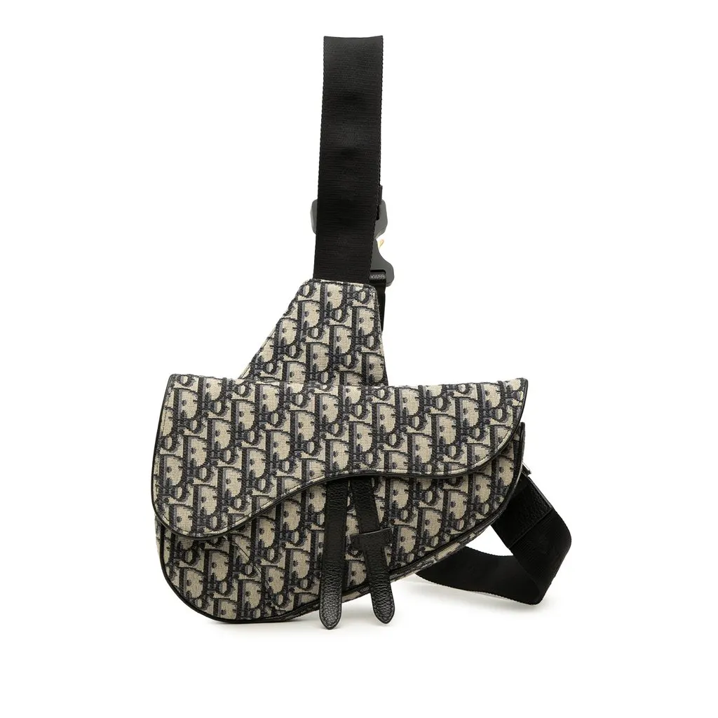 Dior Oblique Canvas Saddle Crossbody Blue Very good - Front View
