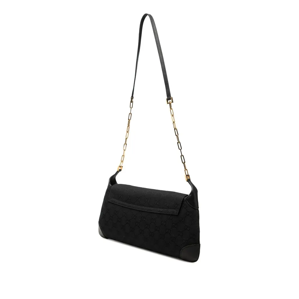 Gucci GG Canvas Tiger Charm Shoulder Bag Black Canvas Good - Back View