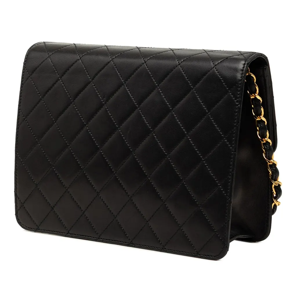Chanel Small CC Quilted Lambskin Single Flap Black Leather Very good - Back View