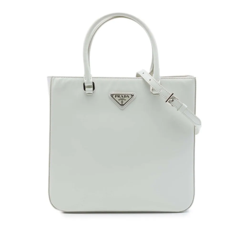 Prada Medium Spazzolato Leather Satchel White Leather Very good - Front View