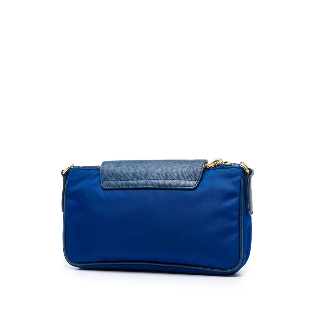 Prada Saffiano Trimmed Tessuto Chain Crossbody Blue Very good - Back View