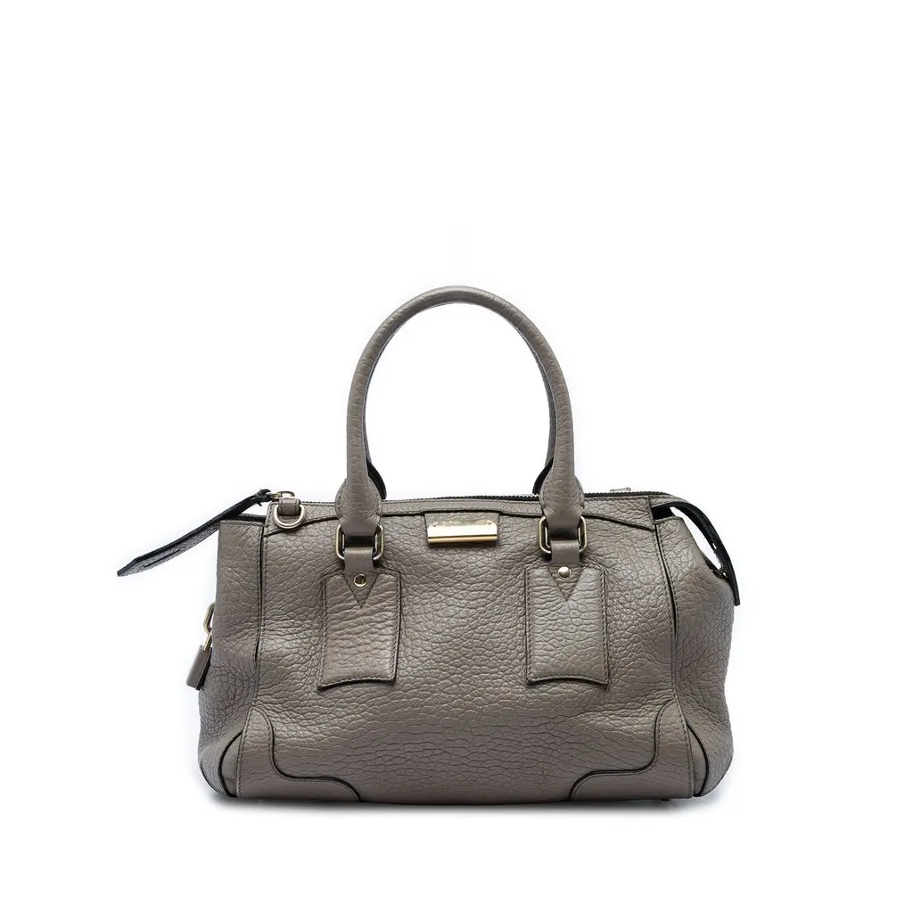 Burberry Small Grained Leather Heritage Gladstone Satchel Grey Leather Good - Front View