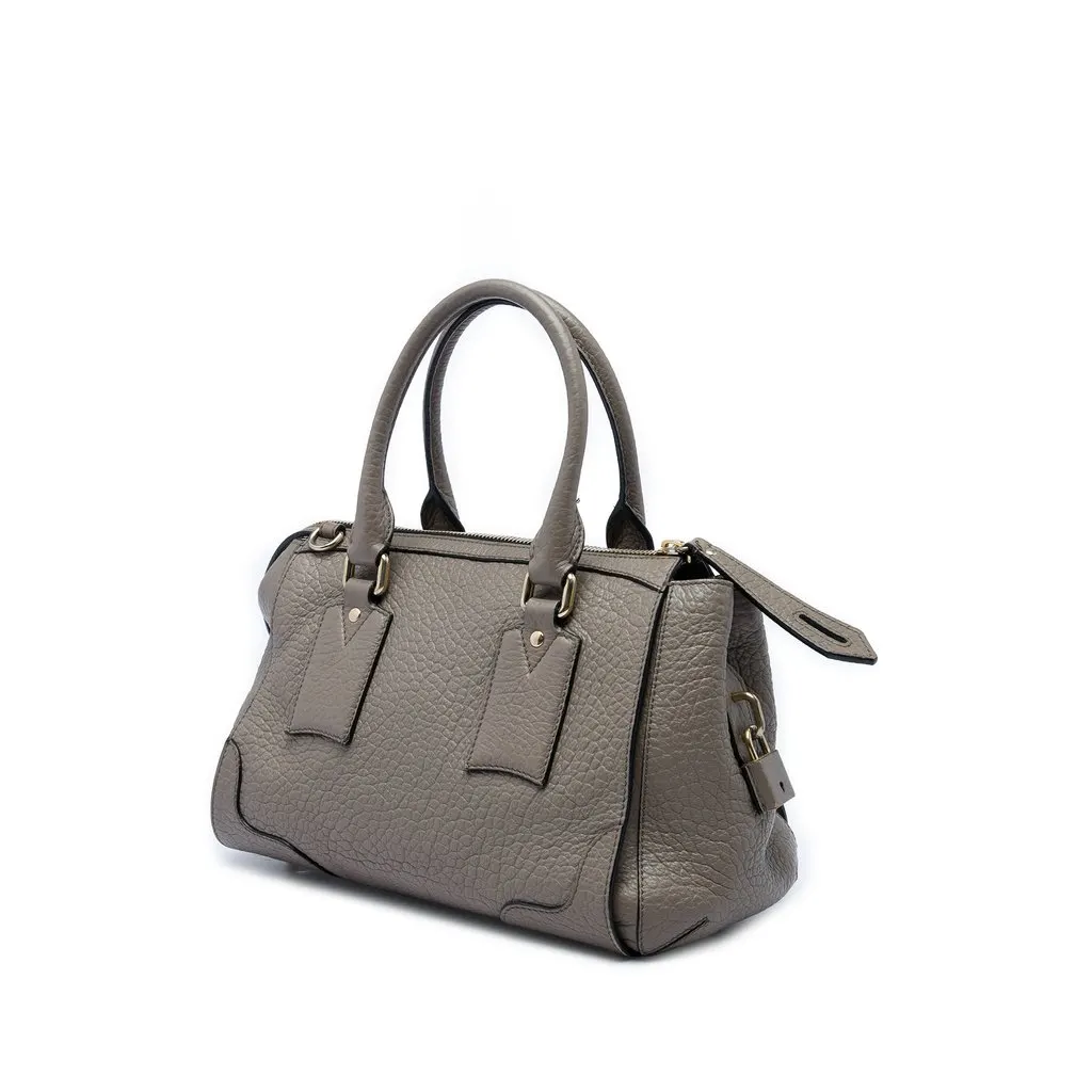 Burberry Small Grained Leather Heritage Gladstone Satchel Grey Leather Good - Back View