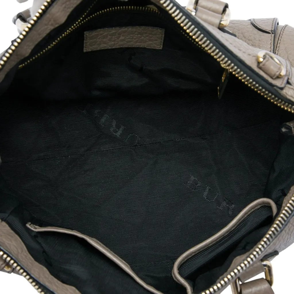 Burberry Small Grained Leather Heritage Gladstone Satchel Grey Leather Good - Model View