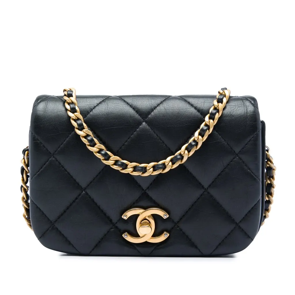 Chanel Mini Quilted Calfskin Nailed CC Flap Black Leather Very good - Front View
