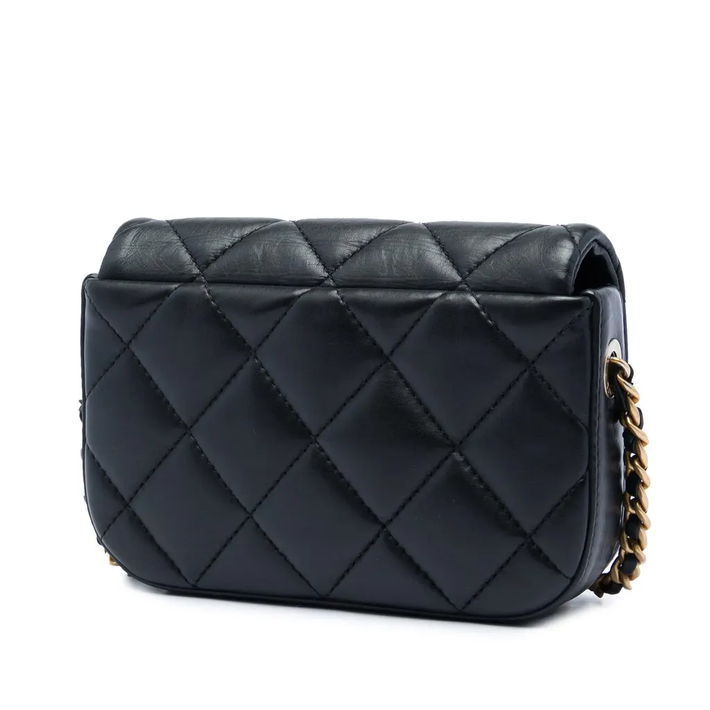 Chanel Mini Quilted Calfskin Nailed CC Flap Black Leather Very good - Back View