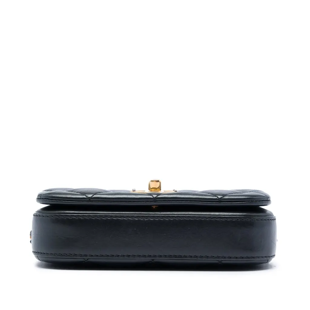 Chanel Mini Quilted Calfskin Nailed CC Flap Black Leather Very good - Inside View