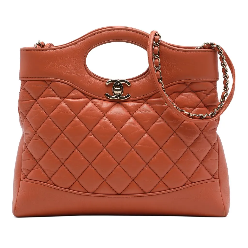 Chanel Mini Shiny Crumpled Calfskin 31 Shopping Bag Orange Leather Very good - Front View