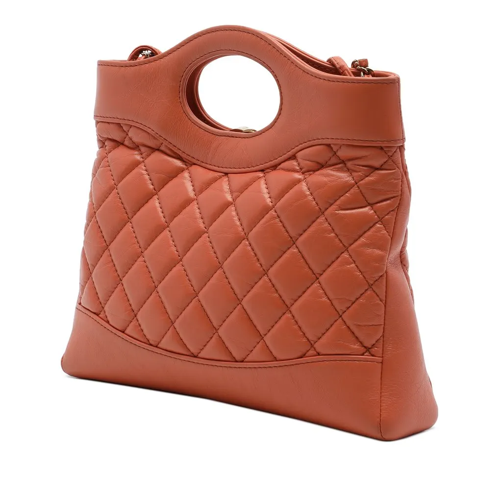 Chanel Mini Shiny Crumpled Calfskin 31 Shopping Bag Orange Leather Very good - Back View