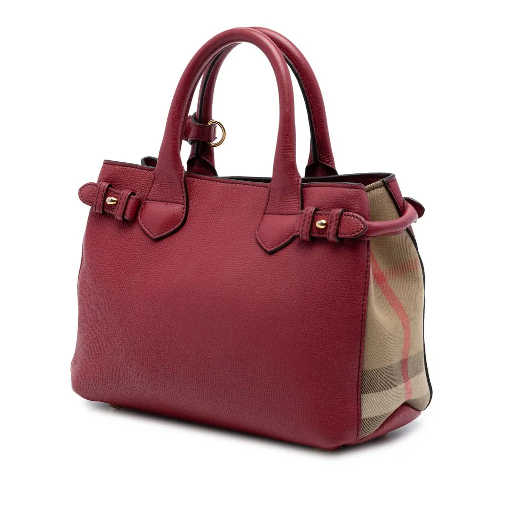 Burberry Small Grainy Calfskin and House Check Banner Satchel Red Leather Very good - Back View