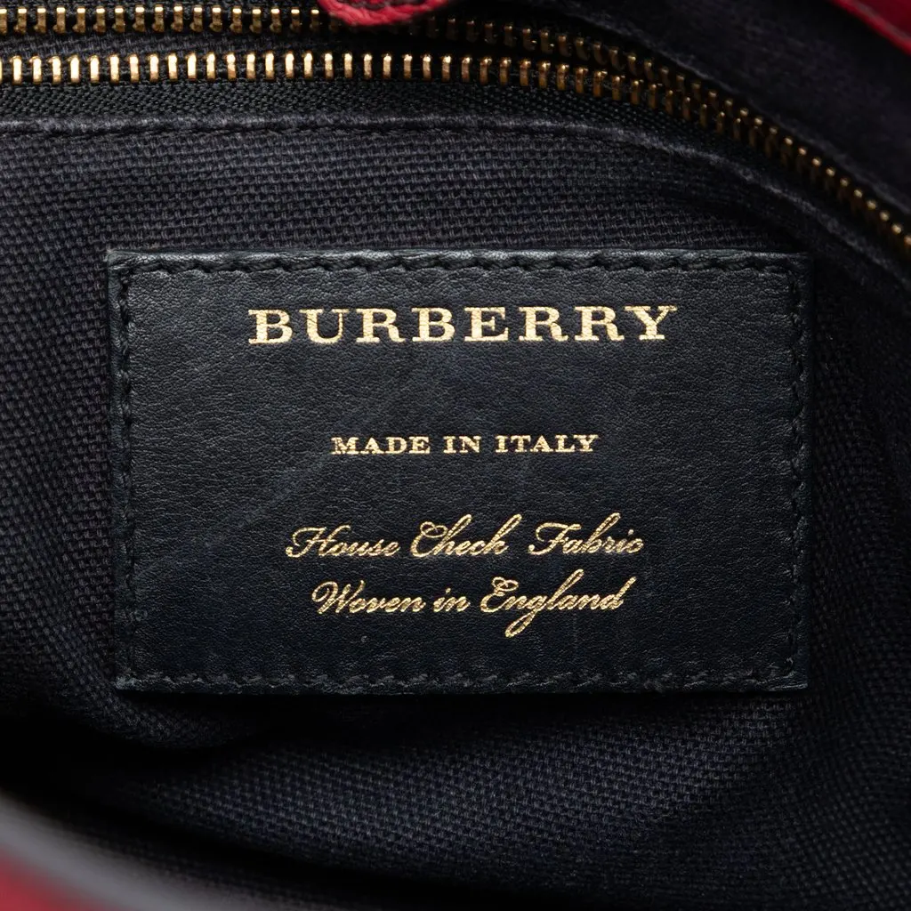 Burberry Small Grainy Calfskin and House Check Banner Satchel Red Leather Very good - Box View