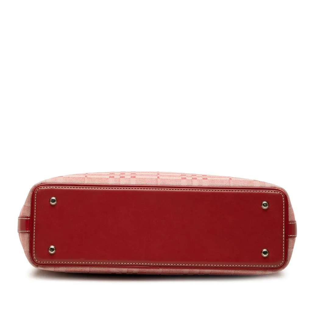 Burberry Leather Trimmed Tonal Check Canvas Handbag Red Very good - Inside View