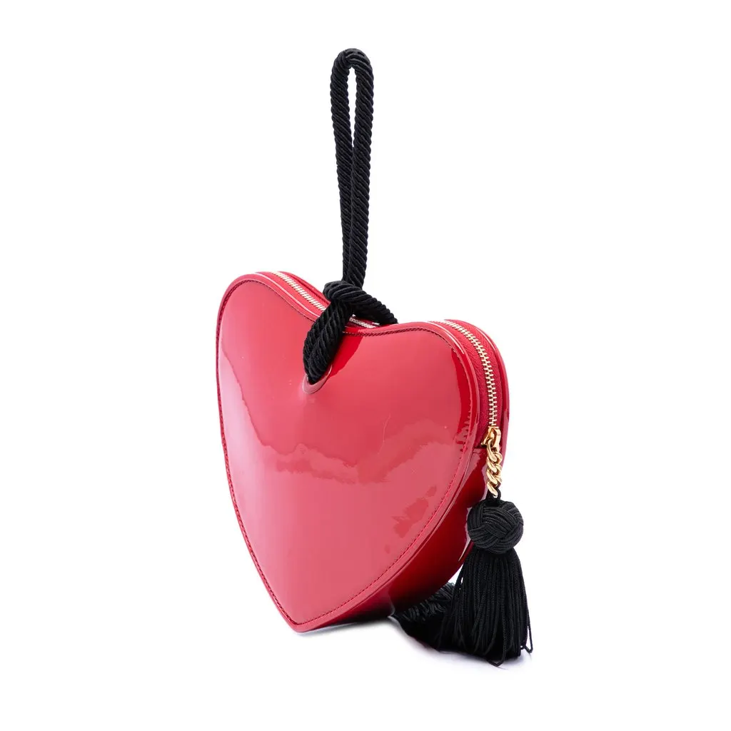Saint Laurent Patent Sac Coeur Heart Shaped Clutch Red Leather Very good - Back View
