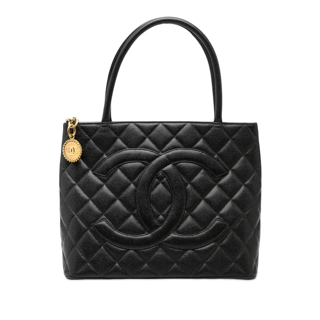 Chanel Caviar Medallion Tote Black Leather Very good - Front View