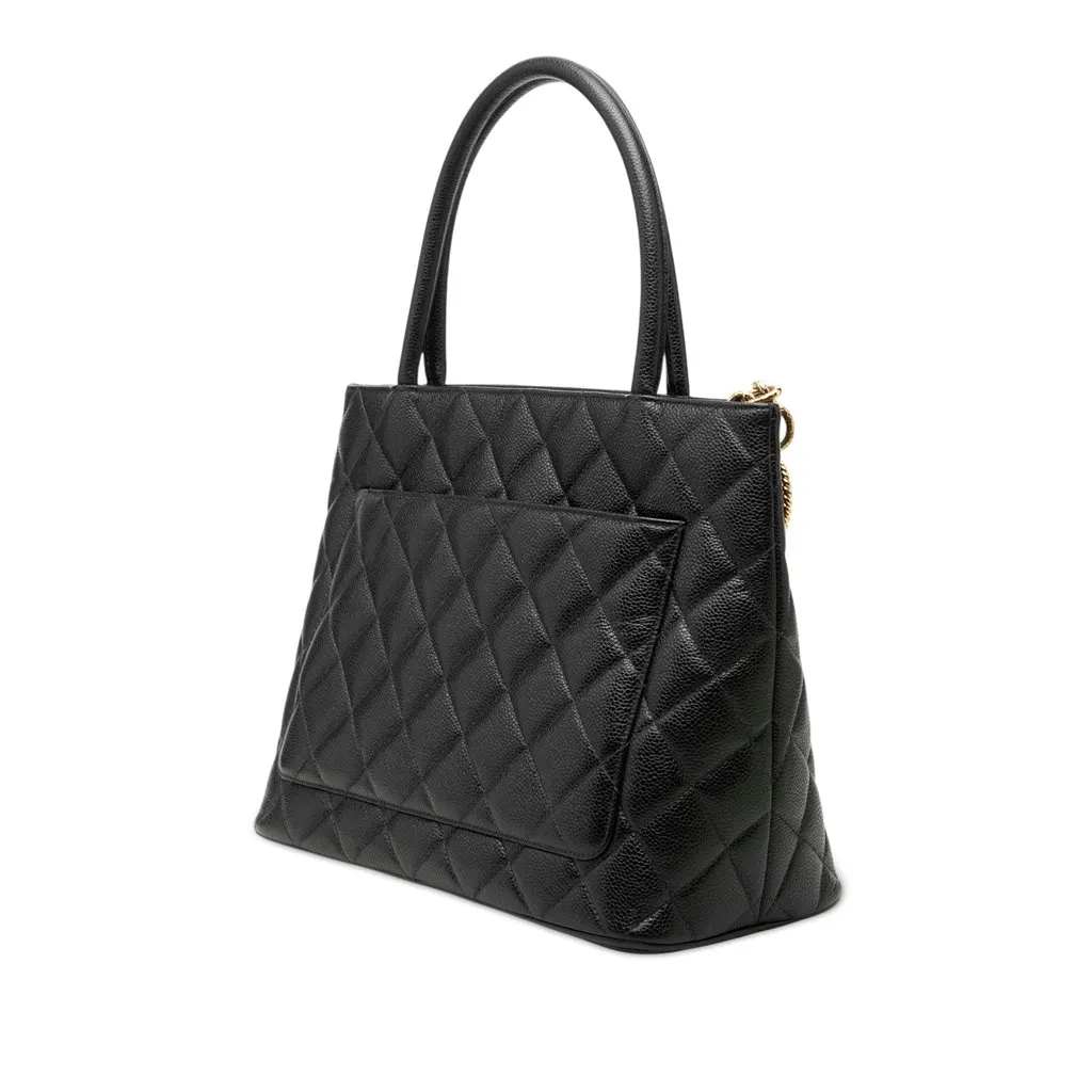 Chanel Caviar Medallion Tote Black Leather Very good - Back View