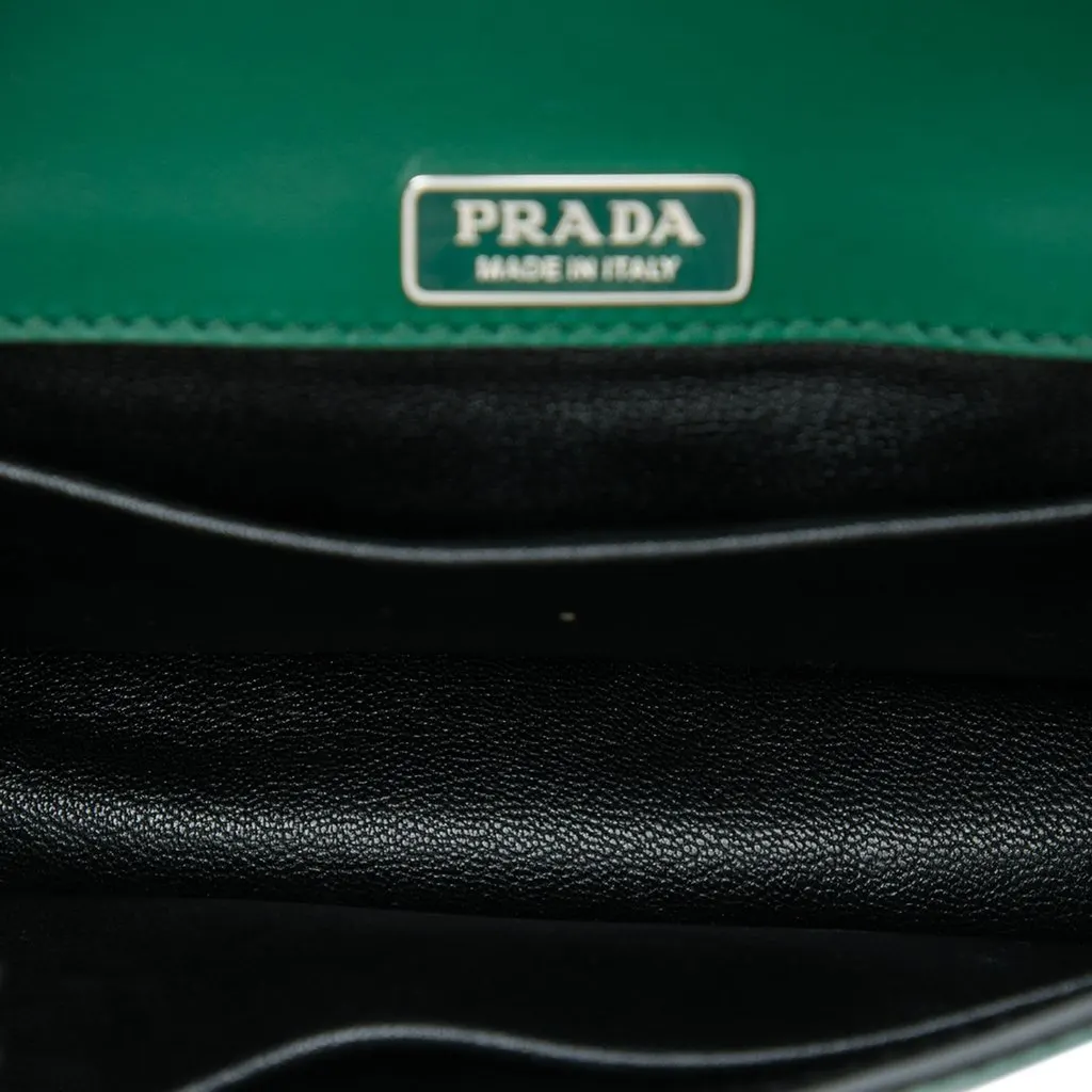 Prada Saffiano Trimmed City Calf Crystal Cahier Crossbody Green Leather Very good - Model View