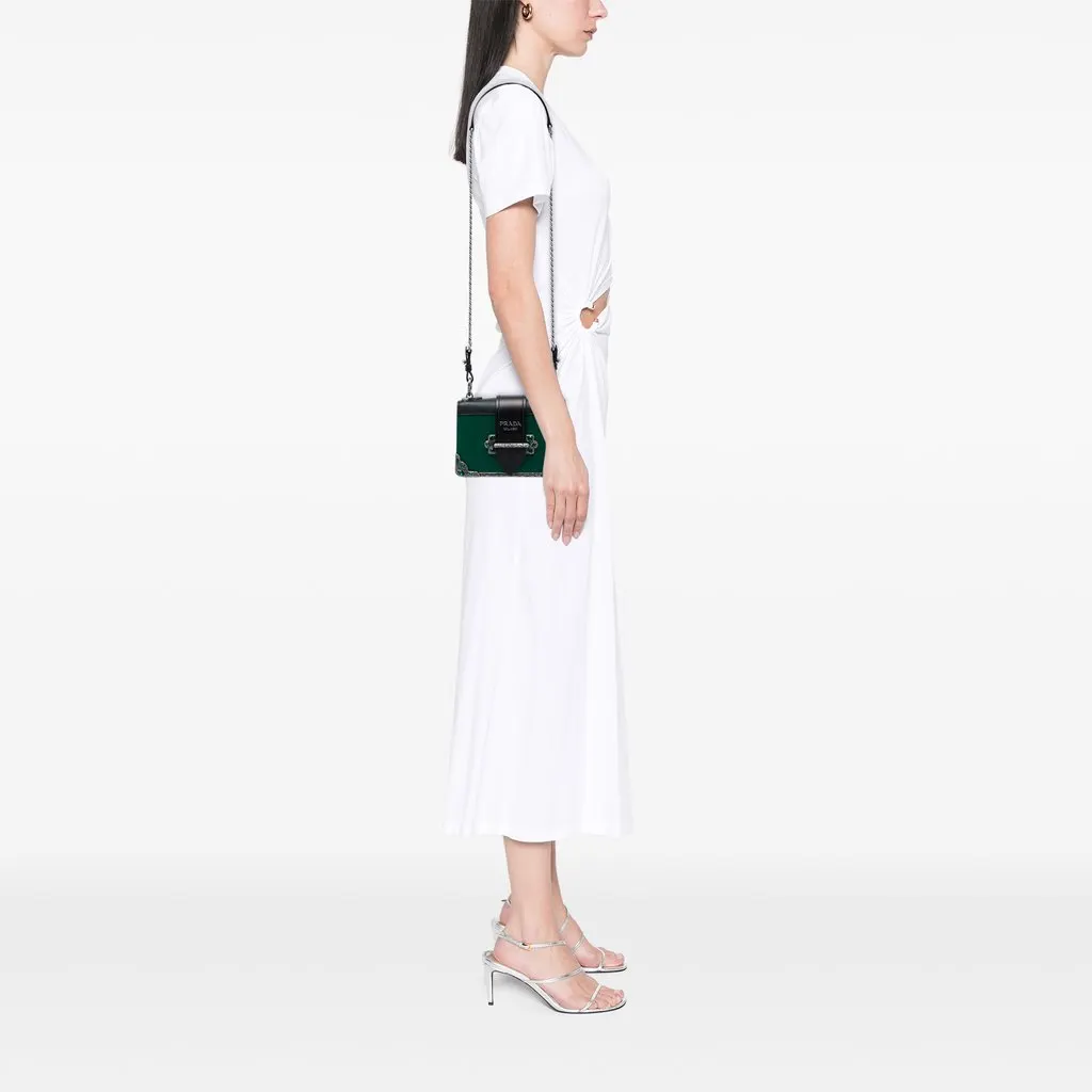 Prada Saffiano Trimmed City Calf Crystal Cahier Crossbody Green Leather Very good - Box View