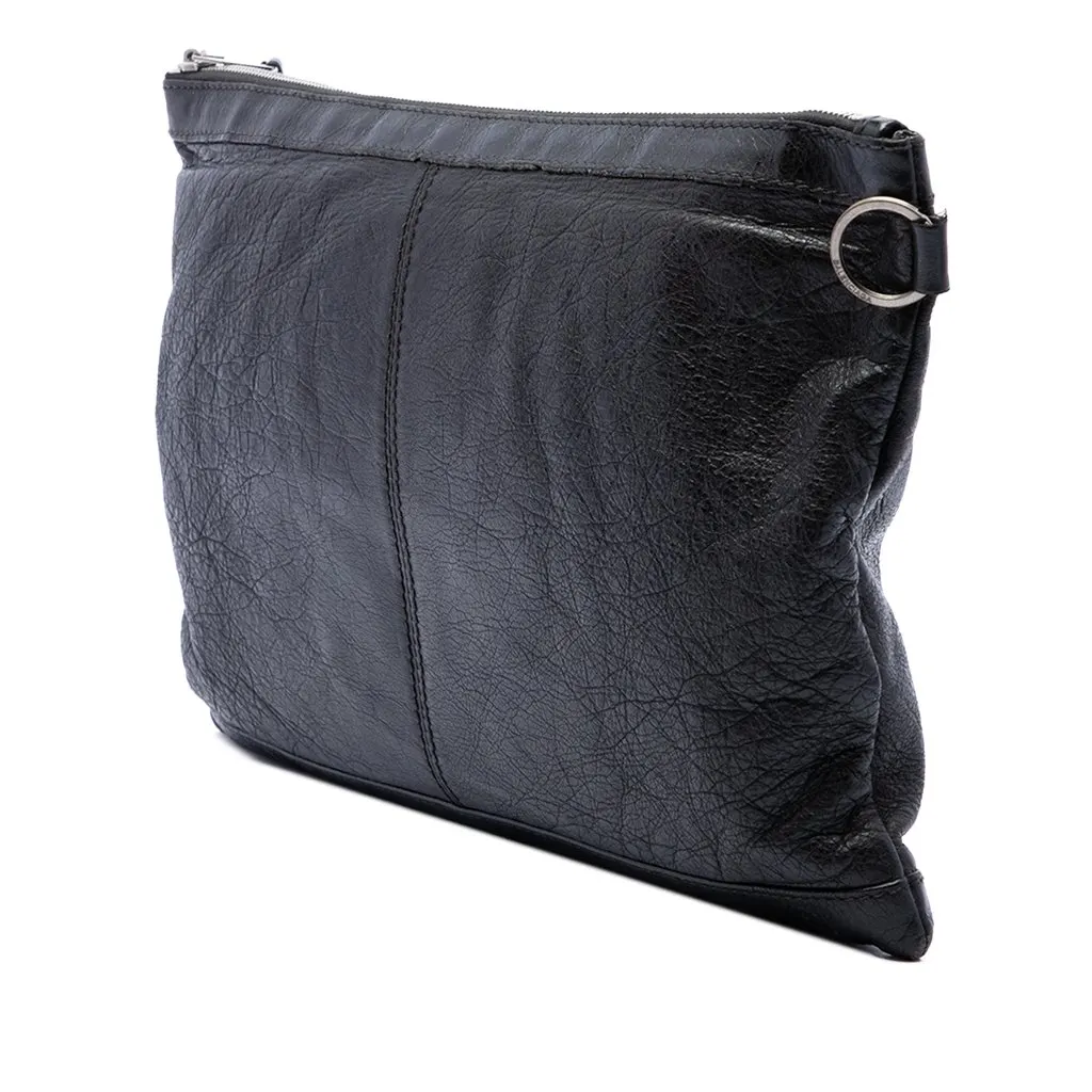 Balenciaga Lambskin Motocross Classic Clip Clutch L Black Leather Good - Back View