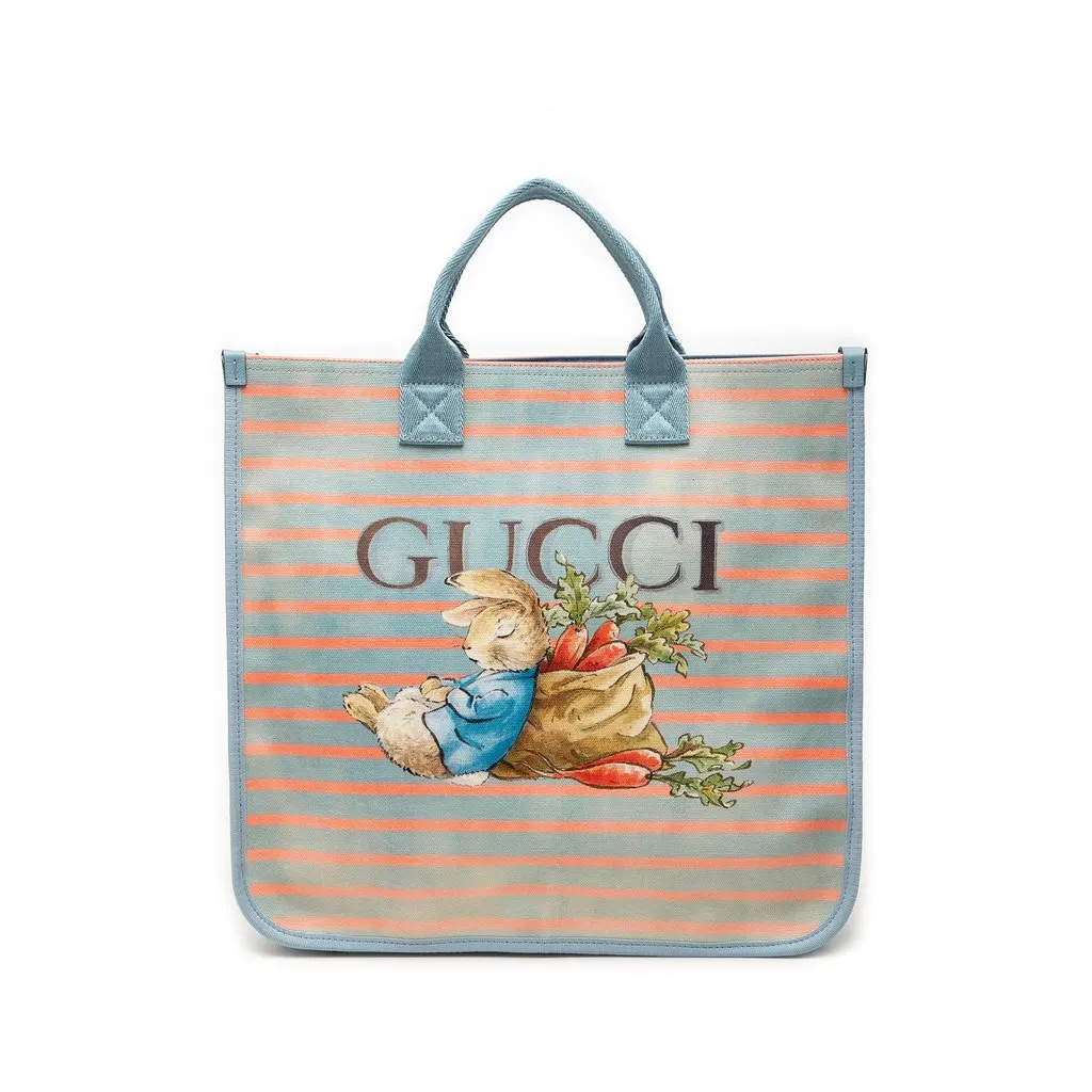 Gucci Childrens Striped Canvas Peter Rabbit Tote Blue Very good - Front View