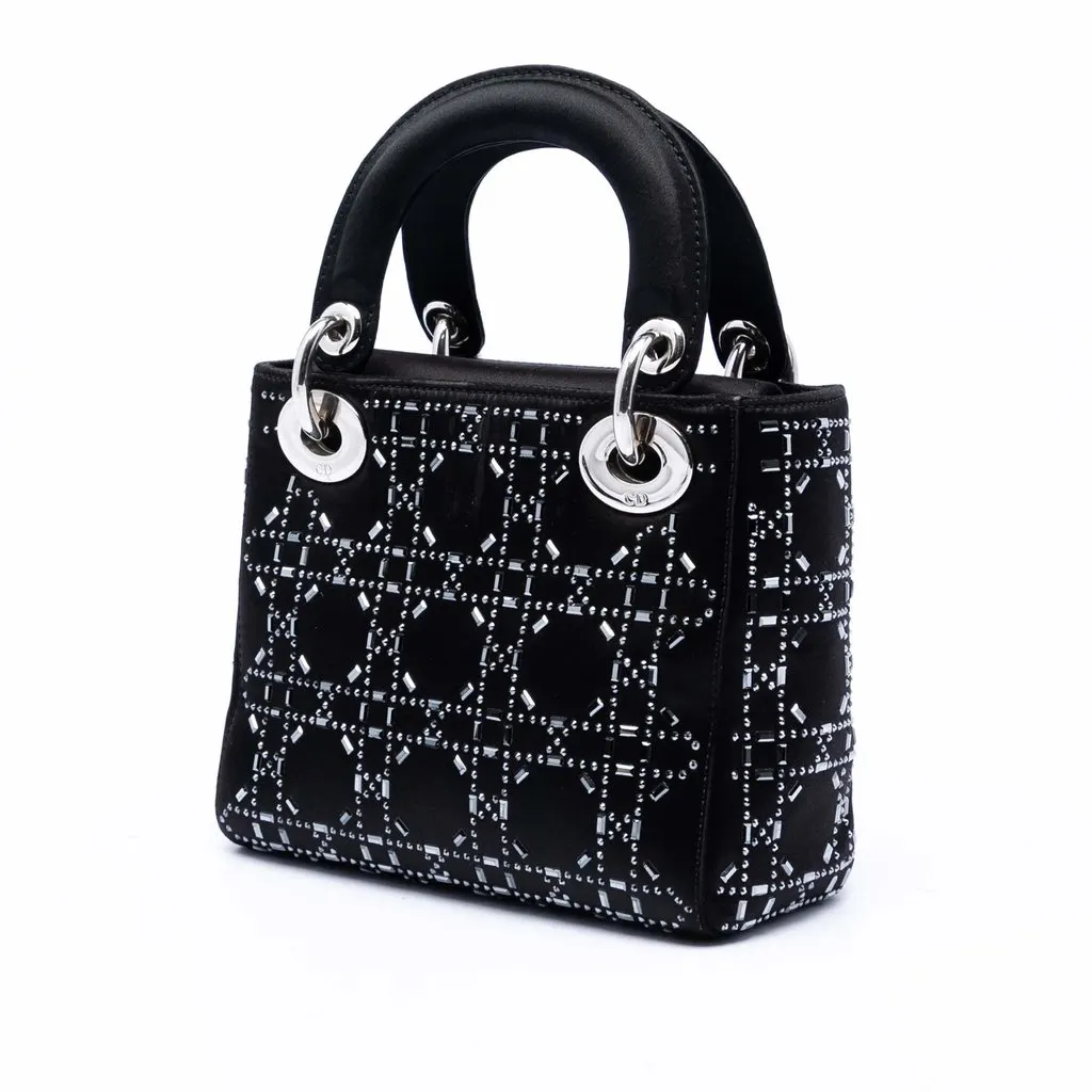 Dior Mini Satin Cannage Strass Crystal Embellished Lady Dior Black Very good - Back View