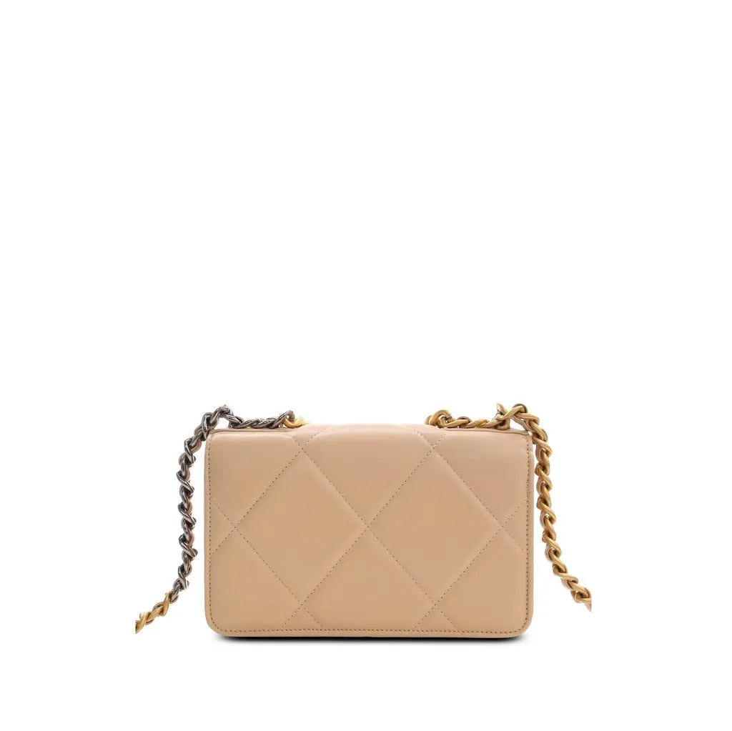 Chanel Quilted Lambskin 19 Wallet on Chain Beige Leather Very good - Back View