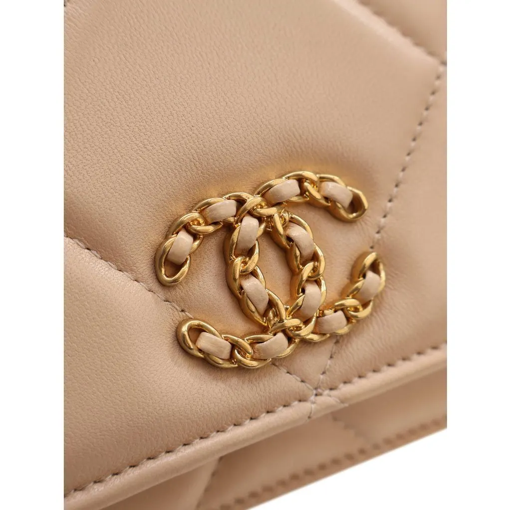 Chanel Quilted Lambskin 19 Wallet on Chain Beige Leather Very good - Box View