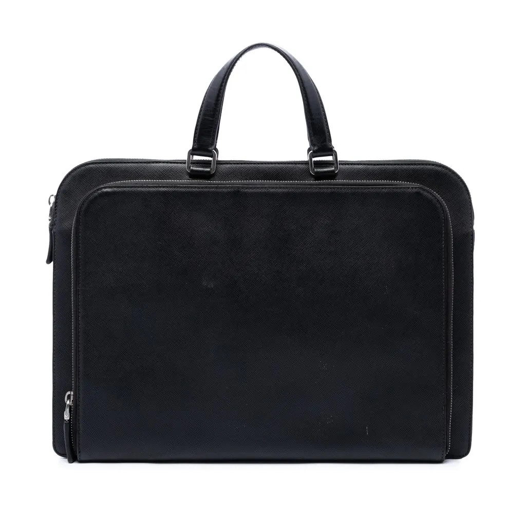 Prada Saffiano Business Bag Black Leather Very good - Front View
