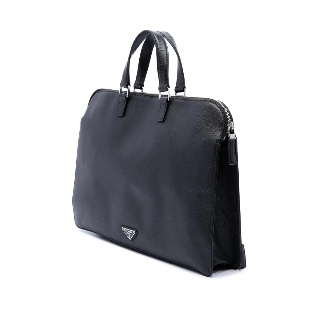 Prada Saffiano Business Bag Black Leather Very good - Back View