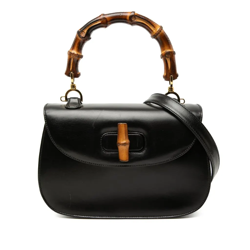 Gucci Calfskin Bamboo Night Black Leather Very good - Front View